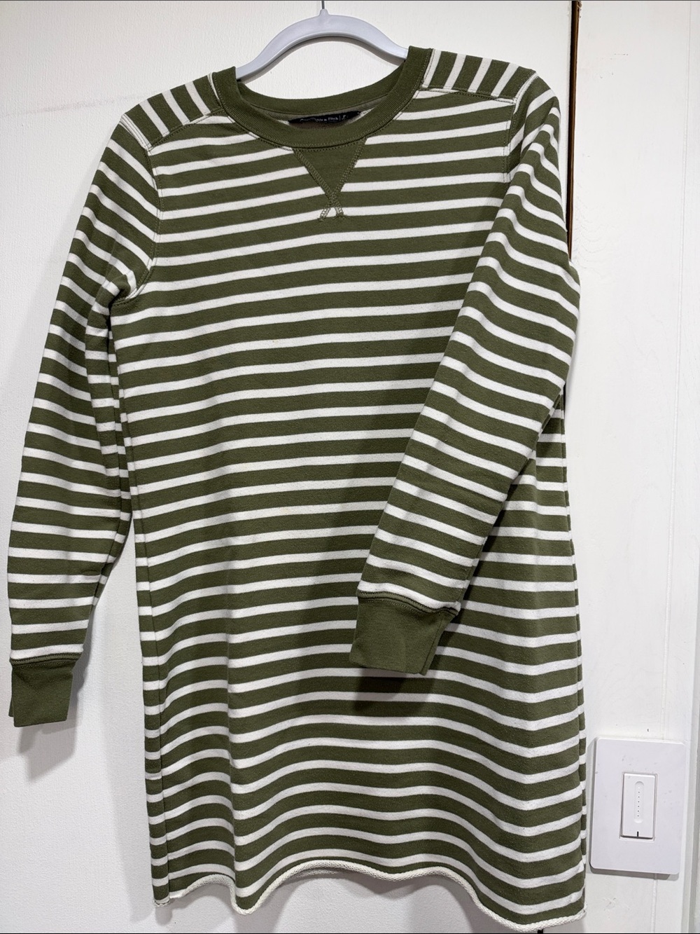 Abercrombie & Fitch Olive Green white stripes Sweatshirt Mini dress